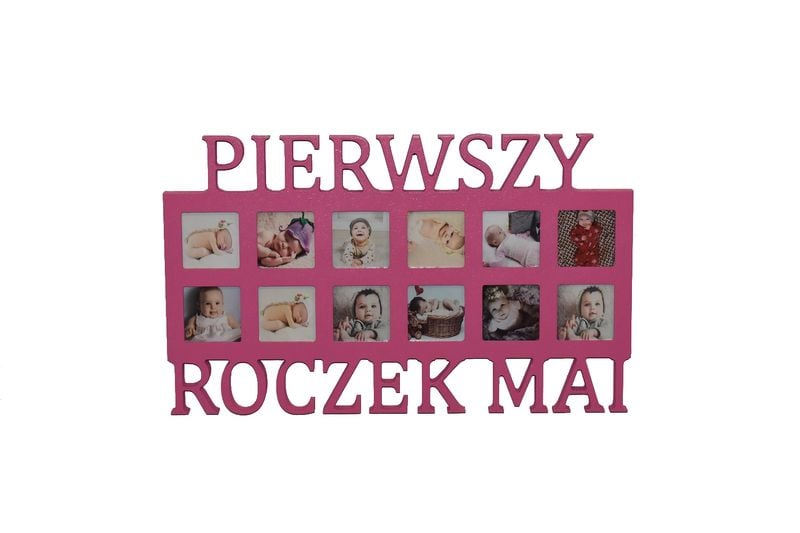 Multiramka drewniana ramka na zdjęcia z napisem Pierwszy roczek imię