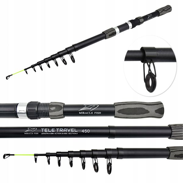 Wędka teleskopowa Miracle Fish TELESKOP TRAVEL 450 cm WT: 30-80g 4,5 m zdjęcie 1