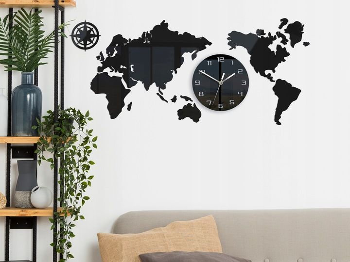Duży zegar ścienny Mapa 80x40 Nowoczesny 3d Cichy zdjęcie 3