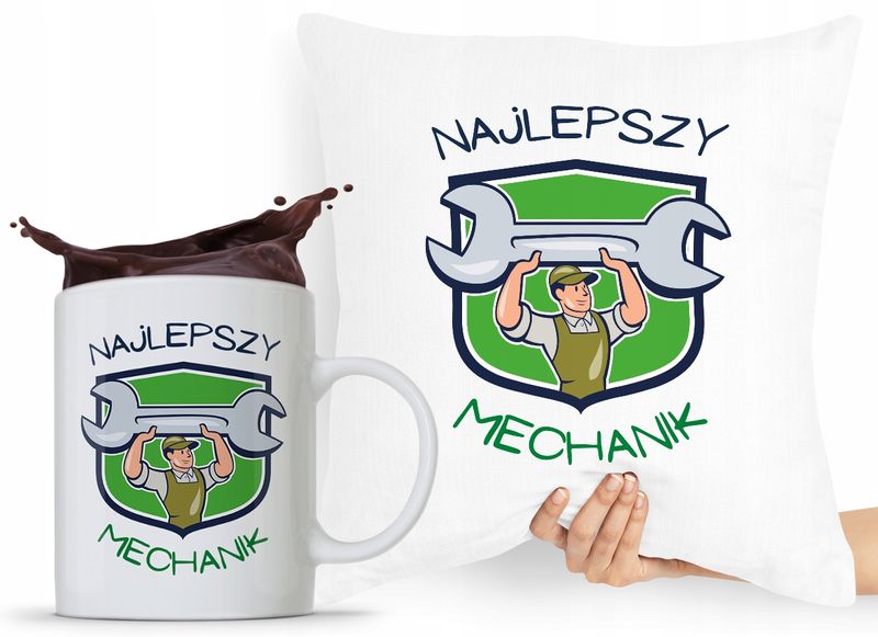 Zestaw Poduszka + Kubek Dla Mechanika Prezent Z Nadrukiem Ze Zdjęciem zdjęcie 1