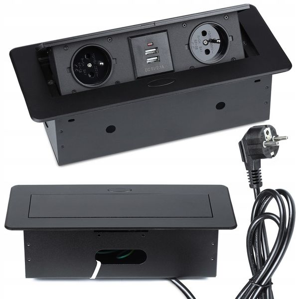 GNIAZDO CHOWANE W BLAT NABLATOWE GNIAZDKO + 2 USB zdjęcie 1