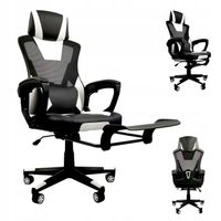 FOTEL GAMINGOWY DLA GRACZA BIUROWY KOMPUTEROWY OBROTOWY PODNÓŻEK KG100 B&W