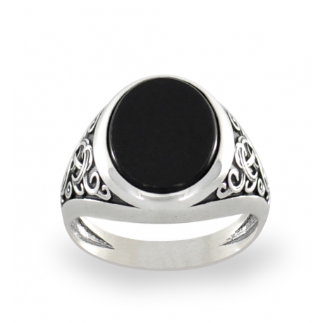 SREBRNY SYGNET Z ONYKSEM PRÓBA SREBRA 925 GRAWER GRATIS zdjęcie 2