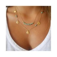 naszyjnik delikatny podwójny celebrytka z turkusem n164