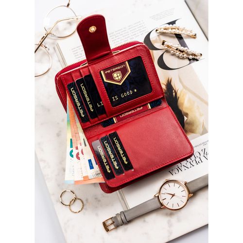 skórzany portfel damski w czerwonym kolorze z systemem rfid - peterson na Arena.pl