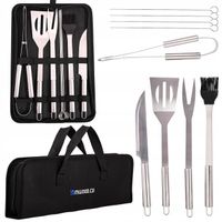 AKCESORIA PRZYBORY DO GRILLA SZTUĆCE ZESTAW GRILLOWY 9W1 +ETUI BBQ STALOWE