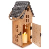 Lampion na świeczkę LED drewniany MANGO 16,5x35,5 cm