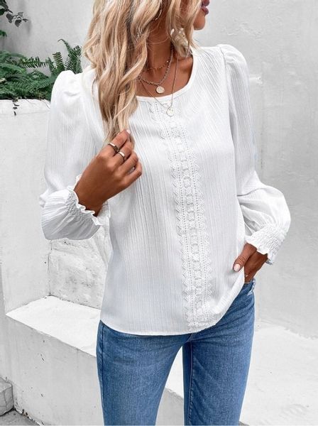Koronkowa bluzka haftowana z długim rękawem i marszczonymi mankietami zdjęcie 4