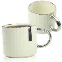 KUBEK PORCELANOWY DO KAWY HERBATY WZÓR SWETEREK 470ML ZE SREBRNYM UCHEM