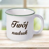 Kubek ceramiczny, emaliowany z zielonym rantem z Twoim nadrukiem