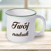 Kubek ceramiczny, emaliowany z zielonym rantem z Twoim nadrukiem
