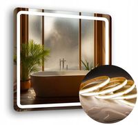 LUSTRO LED ZAOKRĄGLONE ROGI 80x80 cm PODŚWIETLANE PIASKOWANE + COB 480 diod