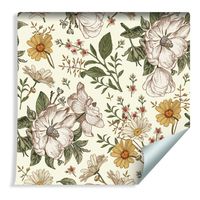 Tapeta do Salonu Dzikie Róże Rumianek Kwiaty Liście Natura