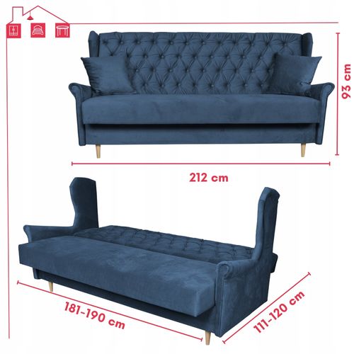 Wersalka niebieska uszak SOFA z funkcją spania welur GAJA Family Meble na Arena.pl