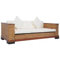 3-osobowa sofa z poduszkami, brązowa, naturalny rattan