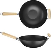 wok ze stali węglowej z drewnianymi uchwytami śr. 324 mm