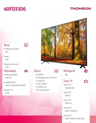Telewizor Thomson Full HD 40" 40FD3306 na Arena.pl