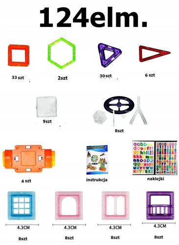 EDUKACYJNE konstrukcyjne KLOCKI MAGNETYCZNE 124 element prezenty certyfikat na Arena.pl