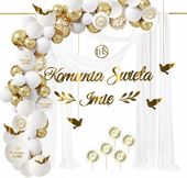 Balony na KOMUNIĘ dekoracje SATYNA tło baner + IMIĘ