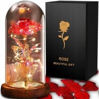 WIECZNA RÓŻA W SZKLE LED ŚWIECĄCA PREZENT W CZARNYM PUDEŁKU NA DZIEŃ MAMY