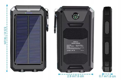 SOLARNY POWER BANK 20000mAh 2x USB LATARKA na Arena.pl