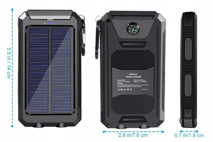 SOLARNY POWER BANK 20000mAh 2x USB LATARKA zdjęcie 7