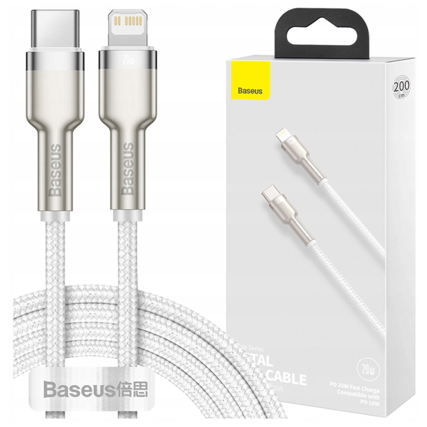 kabel usb-c do lightning baseus cafule, pd, 20w, 1m (biały) zdjęcie 1