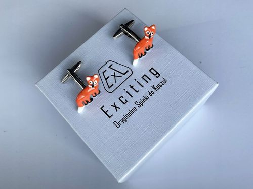 Spinki do mankietów EXC Rudy Lis Lisek Chytrusek z Kitą + Białe Etui Gratis na Arena.pl