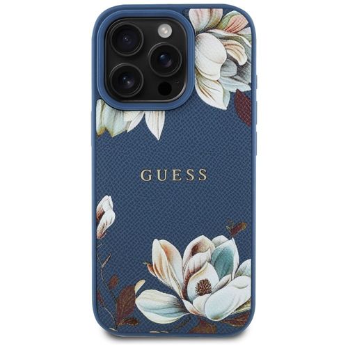 Etui Guess Grained Printed Flower Pattern MagSafe do iPhone 16 Pro niebiesk na Arena.pl