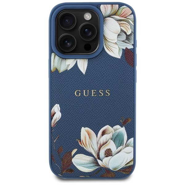 Etui Guess Grained Printed Flower Pattern MagSafe do iPhone 16 Pro niebiesk zdjęcie 3