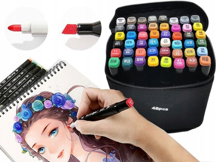 MARKERY FLAMASTRY PISAKI ALKOHOLOWE DWUSTRONNE PRO ZESTAW 80x 80SZT + TORBA zdjęcie 9