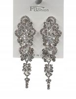 Eleganckie długie kolczyki białe kryształki na srebrnym podkładzie 7,5cm