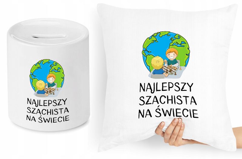 Dla Szachisty Zestaw Poduszka + Skarbonka Z Nadrukiem Ze Zdjęciem zdjęcie 1