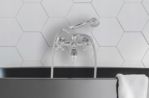 Bateria wannowa z prysznicem ścienna retro dwuuchwytowa kran do wanny chrom na Arena.pl