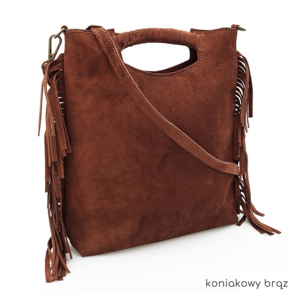 VERA PELLE torebka zamszowa listonoszka boho z frędzlami V406 brązowa zdjęcie 14