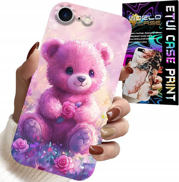 ETUI DO IPHONE 16e - SŁODKI MIŚ NA RÓŻOWYM TLE, CASE + SZKŁO zdjęcie 1