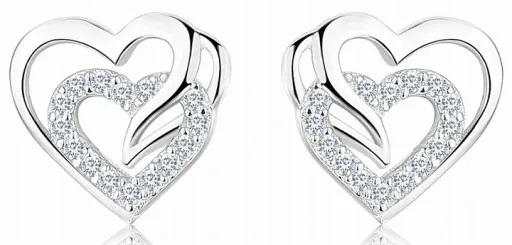 SREBRNE KOLCZYKI 925 WKRĘTKI SERCA DLA KOBIETY, KOLCZYKI SZTYFTY SREBRO 925 zdjęcie 7