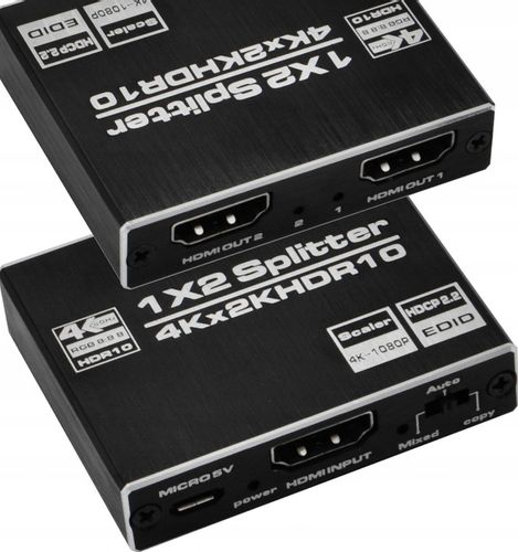 SPLITTER HDMI 2.0 ROZDZIELACZ 1x2 ULTRAHD HDCP 2.2 4K 60Hz - 2 telewizory na Arena.pl
