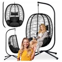 FOTEL WISZĄCY BUJANY ZE STOJAKIEM OGRODOWY HUŚTAWKA KOSZ KOKON SKŁADANY