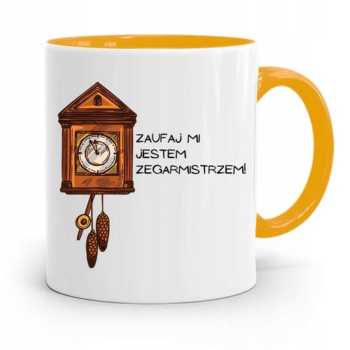 Kubek Żółty Dla Zegarmistrza Zaufaj Mi Jestem Z Nadrukiem Ze Zdjęciem na Arena.pl