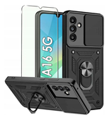 Etui pancerne do SAMSUNG GALAXY A16 4G 5G Slide Ring czarny case + szkło 9H