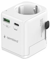 Adapter zasilania Gembird gniazdo EU - wtyk World z ładowarką 1 x USB-C, 1