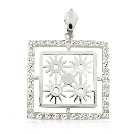 SREBRNY KWADRATOWY KOMPLET W AŻUROWY WZÓR SŁONECZNIKI SREBRO PRÓBY 925 zdjęcie 2