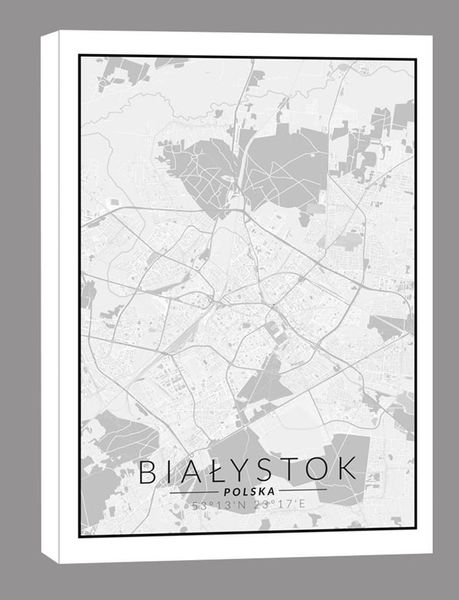 Białystok, Polska mapa czarno biała - obraz na płótnie 40x60 cm zdjęcie 1