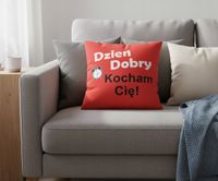 Poduszka czerwona 40x40 cm Dzień dobry Kocham Cię NA PREZENT ŚWIĘTA ZIMA