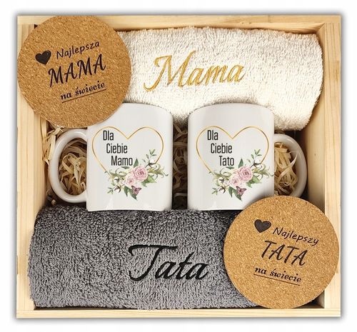 PREZENT NA DZIEŃ MAMY MATKI DLA TATY OJCA ZESTAW KUBEK RĘCZNIKI Z HAFTEM na Arena.pl