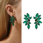 Złote kolczyki zielone krótkie 4cm WIECZOROWE na studniówkę wesele imprezę