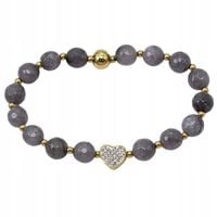 Bransoletka szarych cieniowanych koralików serduszko z cyrkoniami