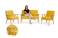 Zestaw wypoczynkowy sofa 2-os 2 fotele retro vintage żółty Soler Family