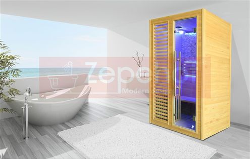 Sauna fińska sucha z piecem 1200x1050mm, MOC 6,8 kW, LED, bluetooth,